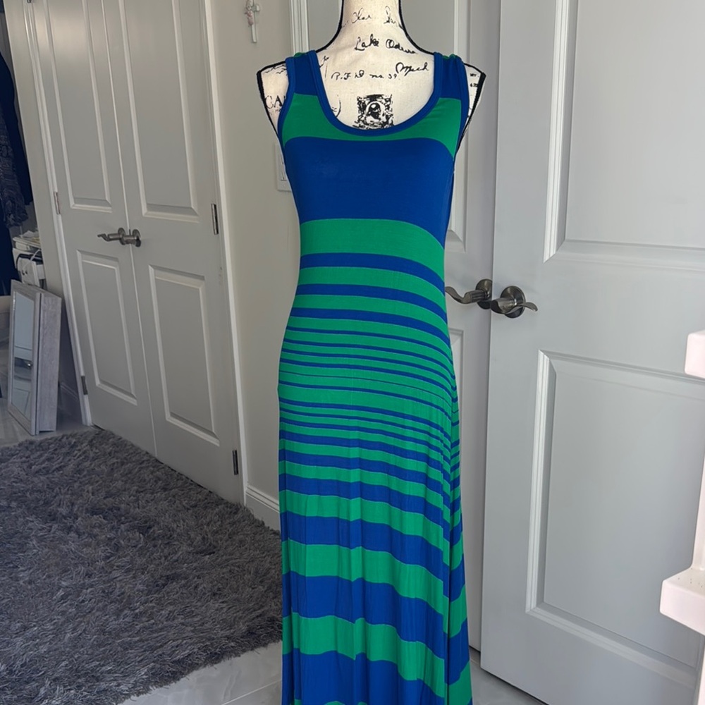 Calvin Klein Striped Blue and Green Maxi Dress